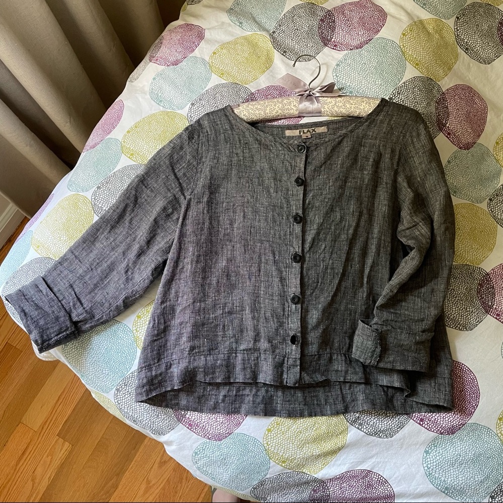 FLAX Linen Charcoal Gray Button Down Top